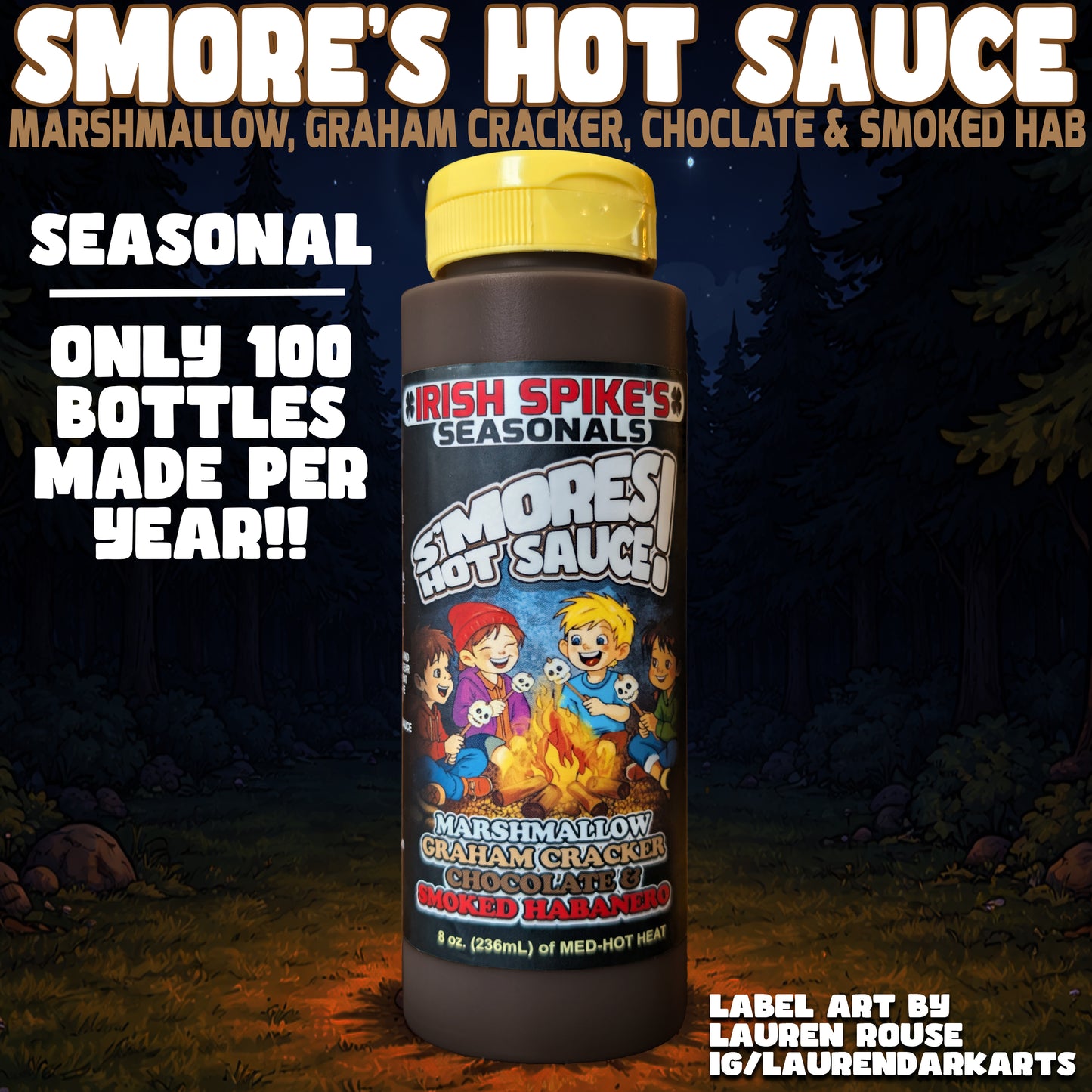 SMOR: Case (9 bottles) - S'more Hot Sauce- Marshmallow, Graham Cracker, Chocolate & Smoked Habanero (Med-Hot)