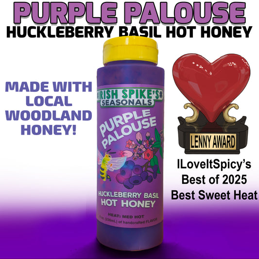 HHH: Case (9 bottles) Purple Palouse Huckleberry Basil Hot Honey (Med-Hot)