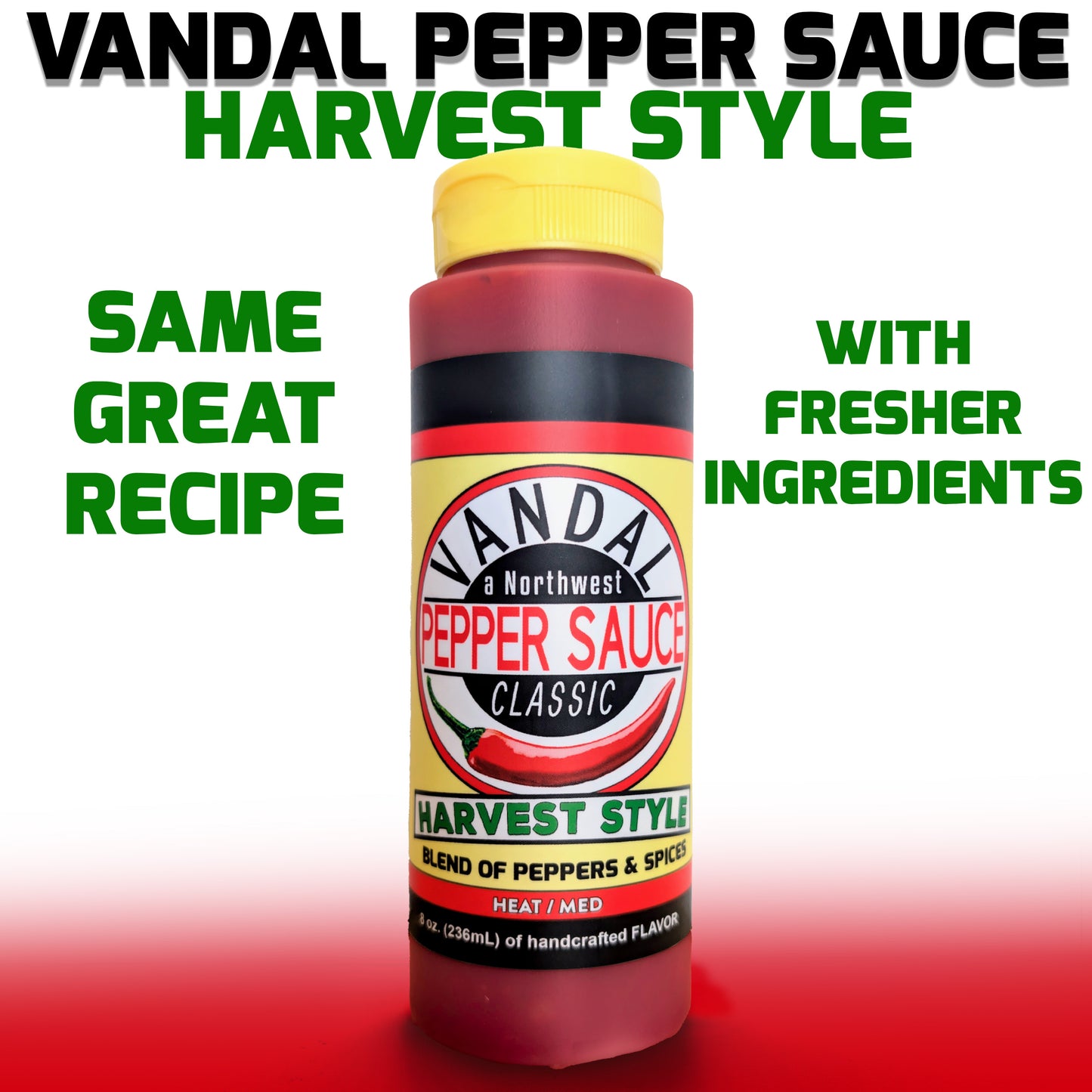 VPSH: Case (9 bottles) - VANDAL PEPPER SAUCE HARVEST STYLE (medium)